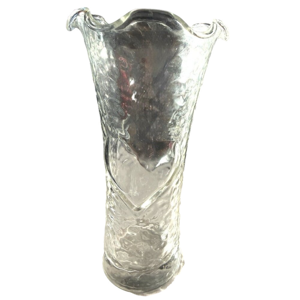 Vintage Anchor Hocking Clear Glass Dimpled Scalloped Edge & Raised Heart Vase